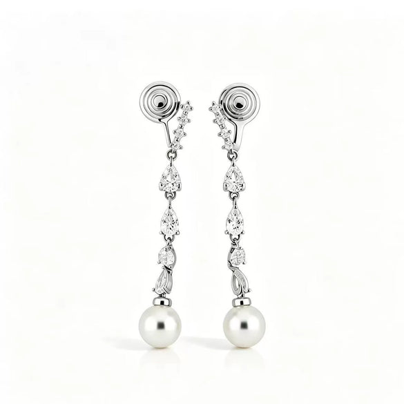 Handmade Imitation Pearl Tassel Earrings For Women Sweet Geometric Design With Steel Ear Needles