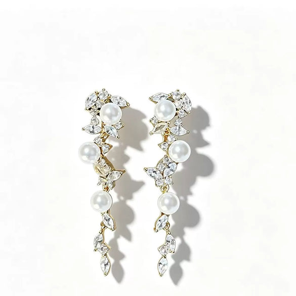 Handmade Imitation Pearl Tassel Earrings For Women Sweet Geometric Design With Steel Ear Needles