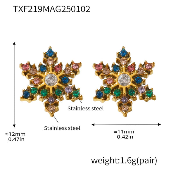 Handmade Inlaid Snowflake Zircon Titanium Steel Earrings With Pvd Plating And Geometric Styling For Women