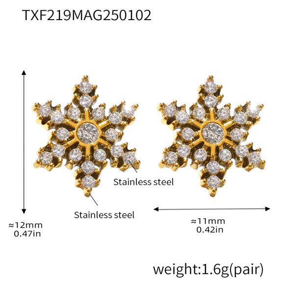 Handmade Inlaid Snowflake Zircon Titanium Steel Earrings With Pvd Plating And Geometric Styling For Women