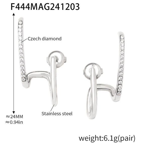 Handmade Inlaid Zircon Ear Bone Clip Jewelry Ear Buckle Light Luxury Style Stainless Steel Jewelry With Geometric Pattern Electroplated For Women
