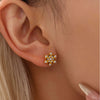 Handmade Inlaid Zircon Snowflake Earrings For Women Stainless Steel With 18K Real Gold Plated Geometric Style