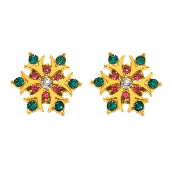Handmade Inlaid Zircon Snowflake Earrings For Women Stainless Steel With 18K Real Gold Plated Geometric Style