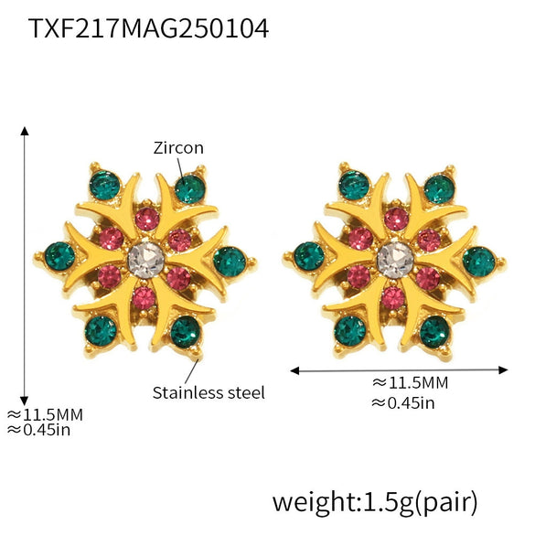 Handmade Inlaid Zircon Snowflake Women's Niche Fashion Stainless Steel 18K Gold Plated Geometric Earrings