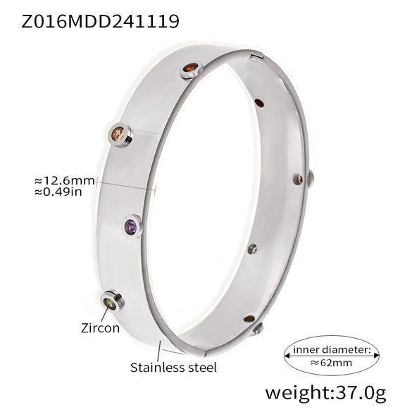 Handmade Inlaid Zircon Stainless Steel Geometric Style Electroplated Bracelet