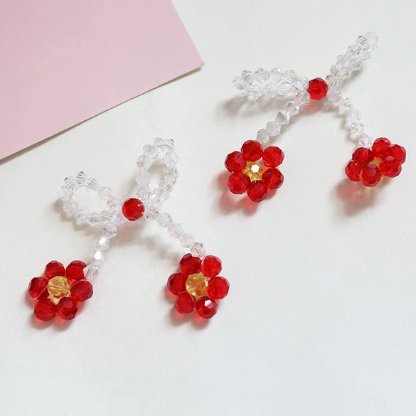 Handmade Jewelry Accessories Material Beaded Crystal Woven Flower Lemon Pendant With Lines Pattern