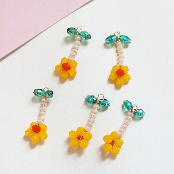 Handmade Jewelry Accessories Material Beaded Crystal Woven Flower Lemon Pendant With Lines Pattern