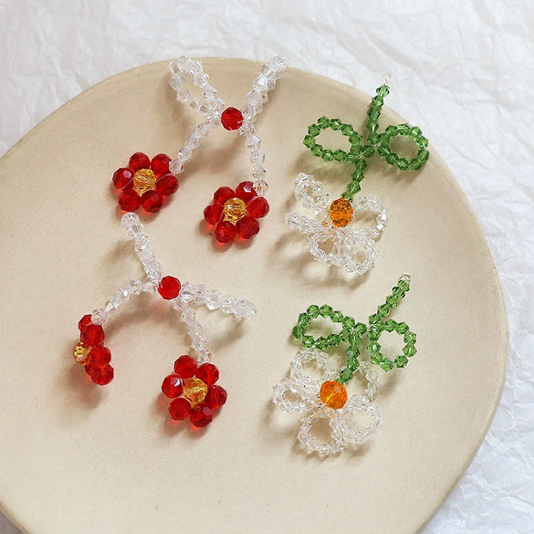 Handmade Jewelry Accessories Material Beaded Crystal Woven Flower Lemon Pendant With Lines Pattern