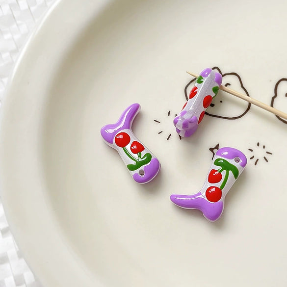 Handmade Jewelry Bracelet Necklace With Handpainted High Heels Shaped Glass Glazed Beads And Fuel Injection Processing