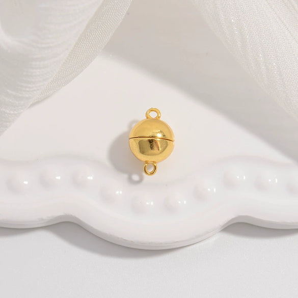 Handmade Jewelry 925 Sterling Silver Bracelet Necklace With Pearl Buckle Smooth Spherical Double Ring Magnetic Buckle Simple Geometric Style Electroplated