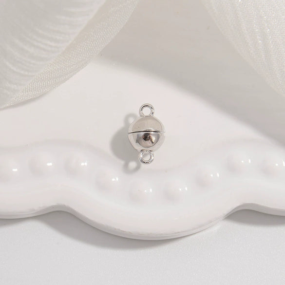 Handmade Jewelry 925 Sterling Silver Bracelet Necklace With Pearl Buckle Smooth Spherical Double Ring Magnetic Buckle Simple Geometric Style Electroplated