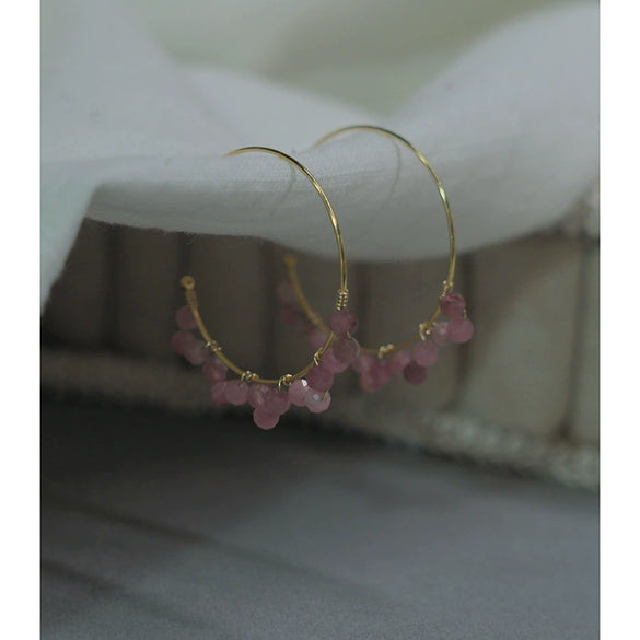 Handmade 14K Gold Round Tourmaline Dangle Earrings Elegant Sweet Women's Earrings
