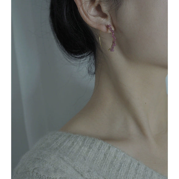 Handmade 14K Gold Round Tourmaline Dangle Earrings Elegant Sweet Women's Earrings
