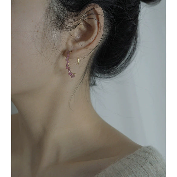 Handmade 14K Gold Round Tourmaline Dangle Earrings Elegant Sweet Women's Earrings