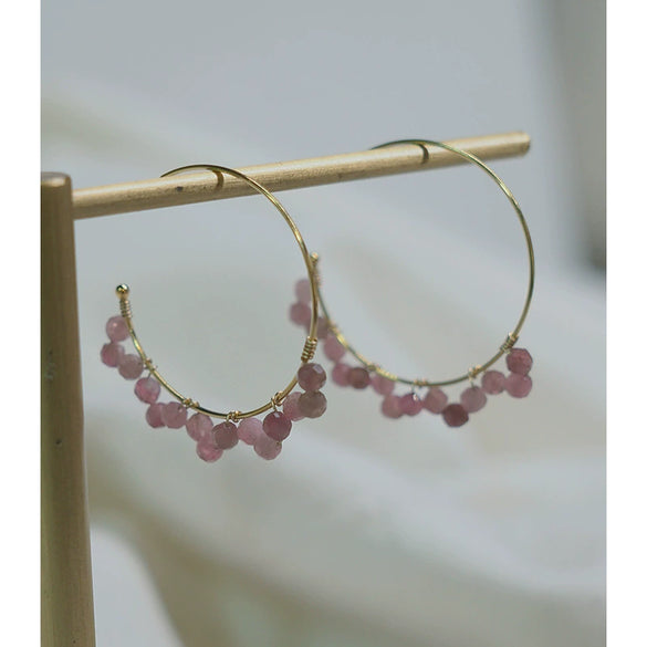 Handmade 14K Gold Round Tourmaline Dangle Earrings Elegant Sweet Women's Earrings
