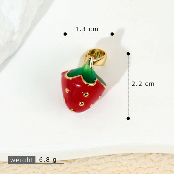 Handmade Lacquered Strawberry Fruit Shape Copper Jewelry Accessories Electroplated