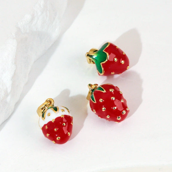 Handmade Lacquered Strawberry Fruit Shape Copper Jewelry Accessories Electroplated