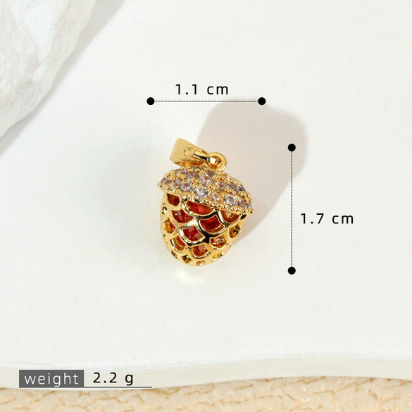 Handmade Lacquered Strawberry Fruit Shape Copper Jewelry Accessories Electroplated