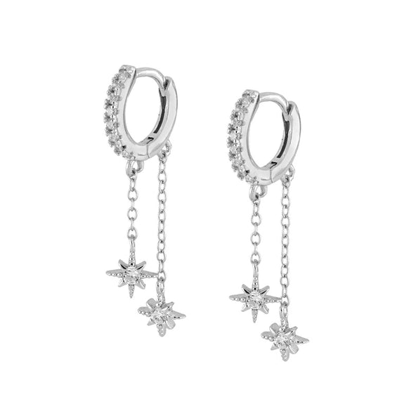 Handmade Light Luxury Women's Copper Plated Real Gold Sixpointed Star Zircon Tassel Earrings