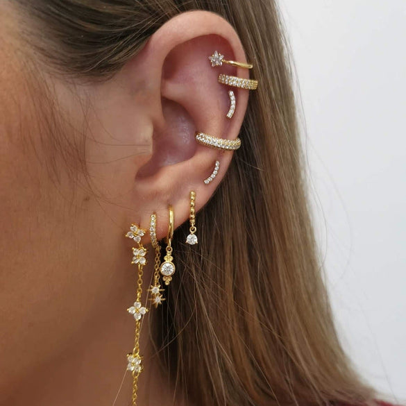 Handmade Light Luxury Women's Copper Plated Real Gold Sixpointed Star Zircon Tassel Earrings