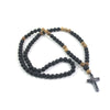 Handmade Long Chain Sweater Black Agate Cross Necklace With Wooden Beads For Men Wholesale