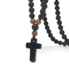 Handmade Long Chain Sweater Black Agate Cross Necklace With Wooden Beads For Men Wholesale