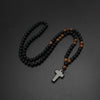 Handmade Long Chain Sweater Black Agate Cross Necklace With Wooden Beads For Men Wholesale