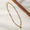 Handmade Medieval Maillard Style Geometric Tiger Eye Stone African Pine Shell Gold Sand Stone Copper Pendant Necklace For Women