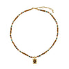 Handmade Medieval Maillard Style Geometric Tiger Eye Stone African Pine Shell Gold Sand Stone Copper Pendant Necklace For Women