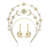 Handmade Metal Star Moon Crown Headband And Long Earrings For Women