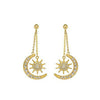 Handmade Metal Star Moon Crown Headband And Long Earrings For Women