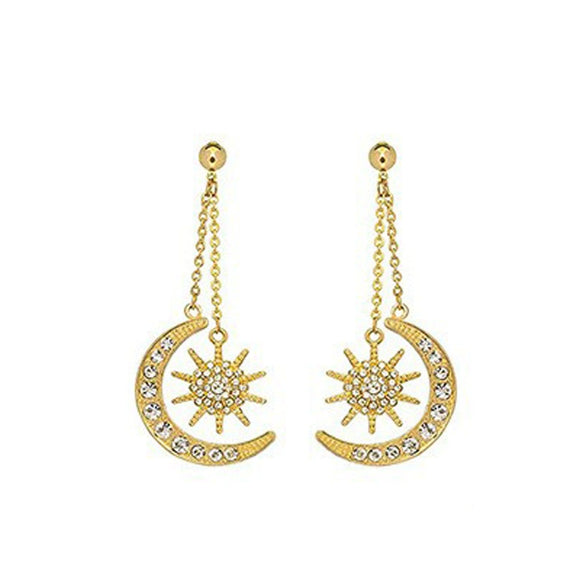 Handmade Metal Star Moon Crown Headband And Long Earrings For Women