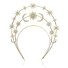 Handmade Metal Star Moon Crown Headband And Long Earrings For Women