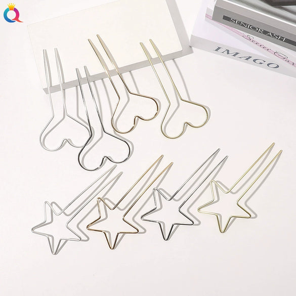 Handmade Metal Ushaped Hairpin With Heart Design Elegant Hair Stick And Decorative Headdress For Women