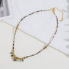 Handmade Mixed Color Tassel Natural Stone Nonfading Clavicle Chain Necklace For Women Stainless Steel Geometric Artificial Crystal