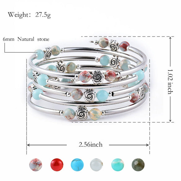 Handmade Multi Layer Beaded Wrap Bracelet With Turquoise Red Agate And Snakeskin Stone For Women And Unisex