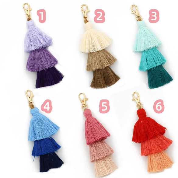 Handmade Multilayer Cotton Tassel Keychain With Butterfly Dragonfly Insect Pattern For Bag Pendant