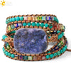 Handmade Multilayer Wrapped Leather Bracelet With Natural Crystal And Purple Druzy Quartz Irregular Beads For Unisex