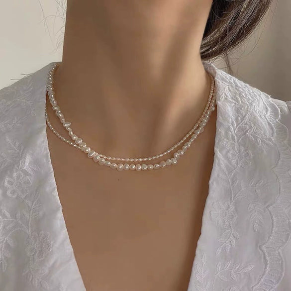 Handmade Natural Baroque Freshwater Pearl Clavicle Necklace With 14K Gold Filled And Copper Accessories Retro Style