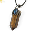 Handmade Natural Crystal Hexagonal Pyramid Pendant Necklace With Moonstone And Amethyst Ball Chain Unisex Jewelry