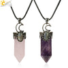 Handmade Natural Crystal Hexagonal Pyramid Pendant Necklace With Moonstone And Amethyst Ball Chain Unisex Jewelry