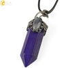 Handmade Natural Crystal Hexagonal Pyramid Pendant Necklace With Moonstone And Amethyst Ball Chain Unisex Jewelry