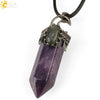 Handmade Natural Crystal Hexagonal Pyramid Pendant Necklace With Moonstone And Amethyst Ball Chain Unisex Jewelry