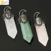 Handmade Natural Crystal Hexagonal Pyramid Pendant Necklace With Moonstone And Amethyst Ball Chain Unisex Jewelry