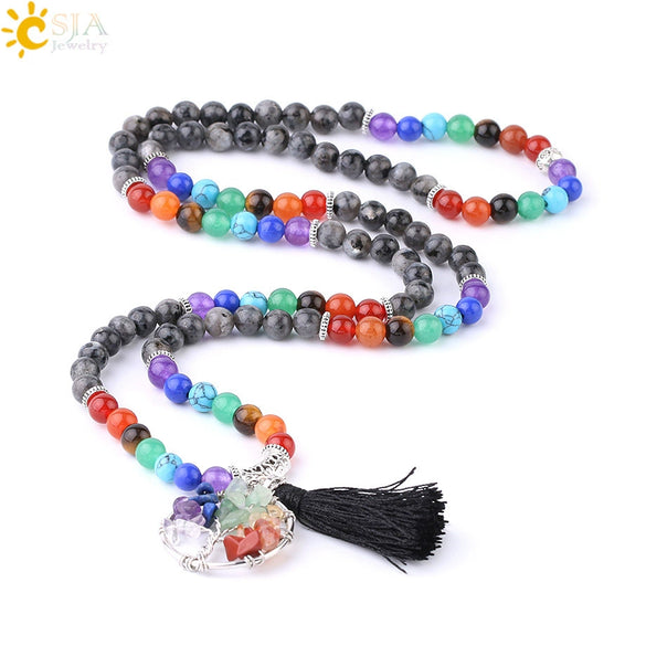 Handmade Natural Crystal Stone Life Tree Gravel Pendant Tassel Unisex Necklace