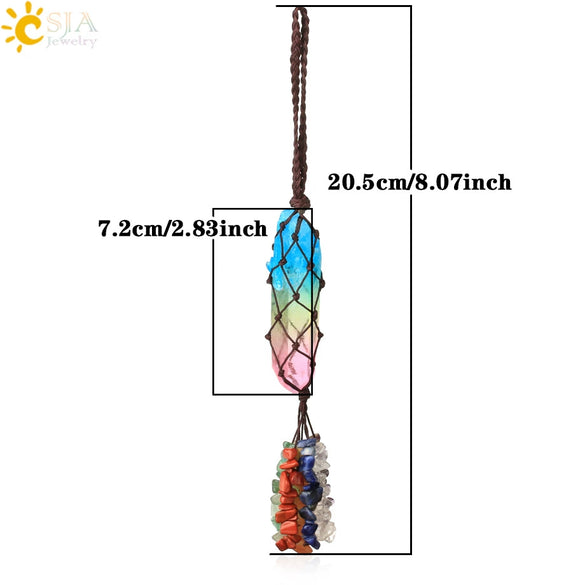 Handmade Natural Crystal Stone Pendant With Colorful Irregular Crystal Gravel And Long Column Decorative Jewelry