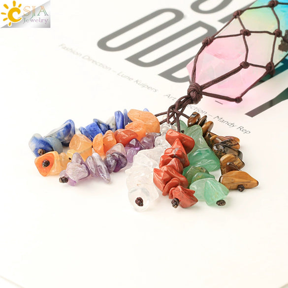Handmade Natural Crystal Stone Pendant With Colorful Irregular Crystal Gravel And Long Column Decorative Jewelry