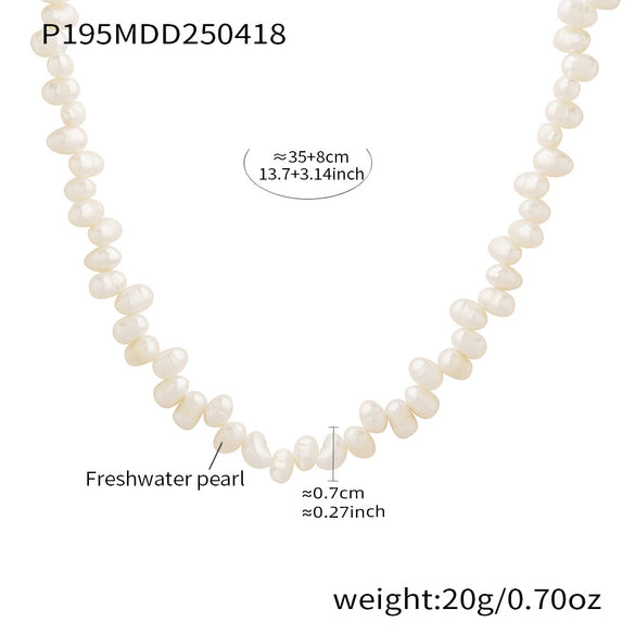 Handmade Natural Freshwater Cultured Pearl Necklace With French Baroque Style Electroplated Stainless Steel Chain Geometric Shape