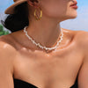 Handmade Natural Freshwater Cultured Pearl Necklace With French Baroque Style Electroplated Stainless Steel Chain Geometric Shape
