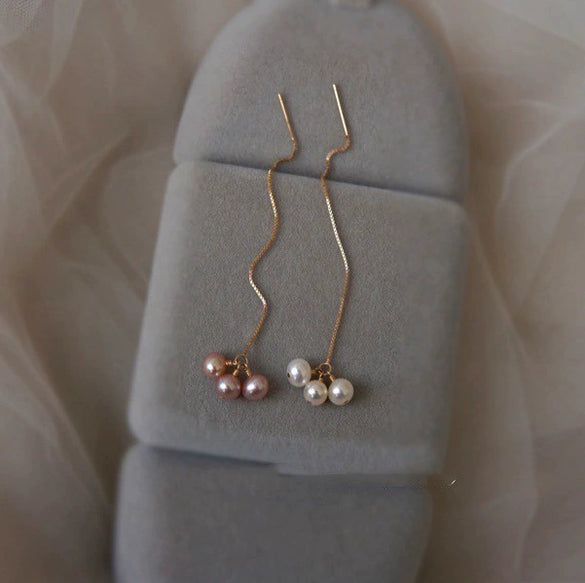 Handmade Natural Freshwater Pearl Earrings Near Circle Shape For Women